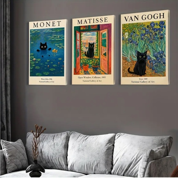 Set of 3 Black Cat Unframed Art Prints - Monet, Matisse, Van Gogh - Picture 8 of 11
